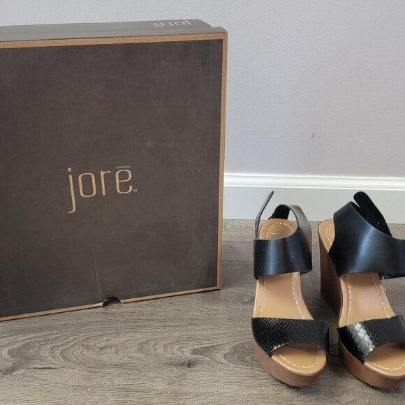 Women's black peep toe wedge heels size 6 by Jore - Picture 1 of 4